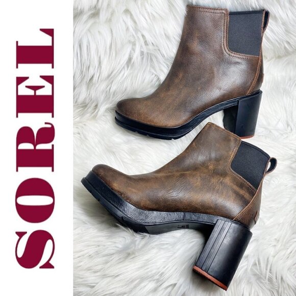 SOREL Blake Leather Waterproof Chelsea Heeled Bootie Brown, Size 11 - Picture 4 of 14